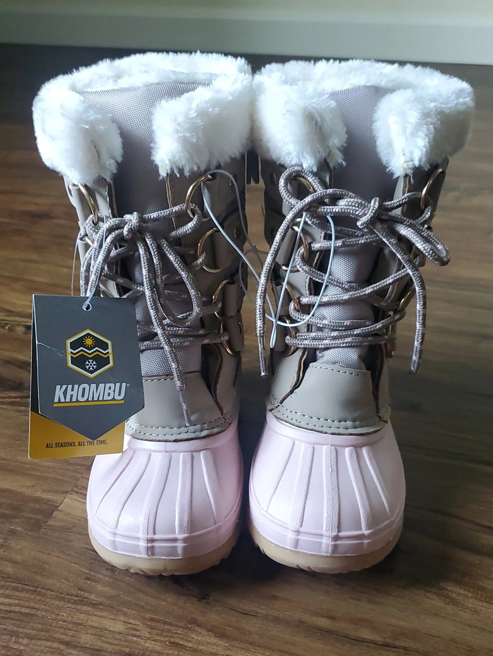 Khombu Girls Pink & Taupe Faux-Fur Lace Snow Boots